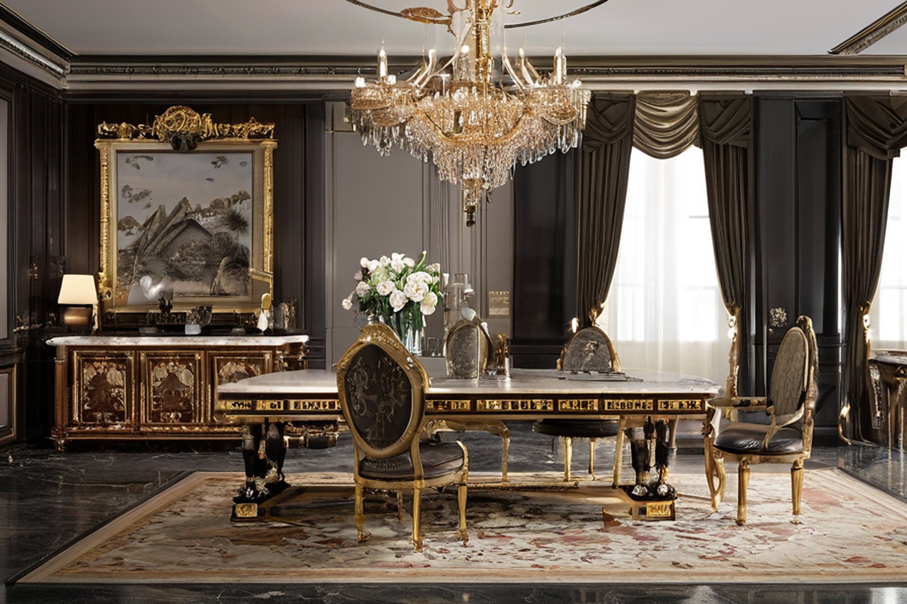 classic furniture materials wood and marble samples by Modenese Gastone