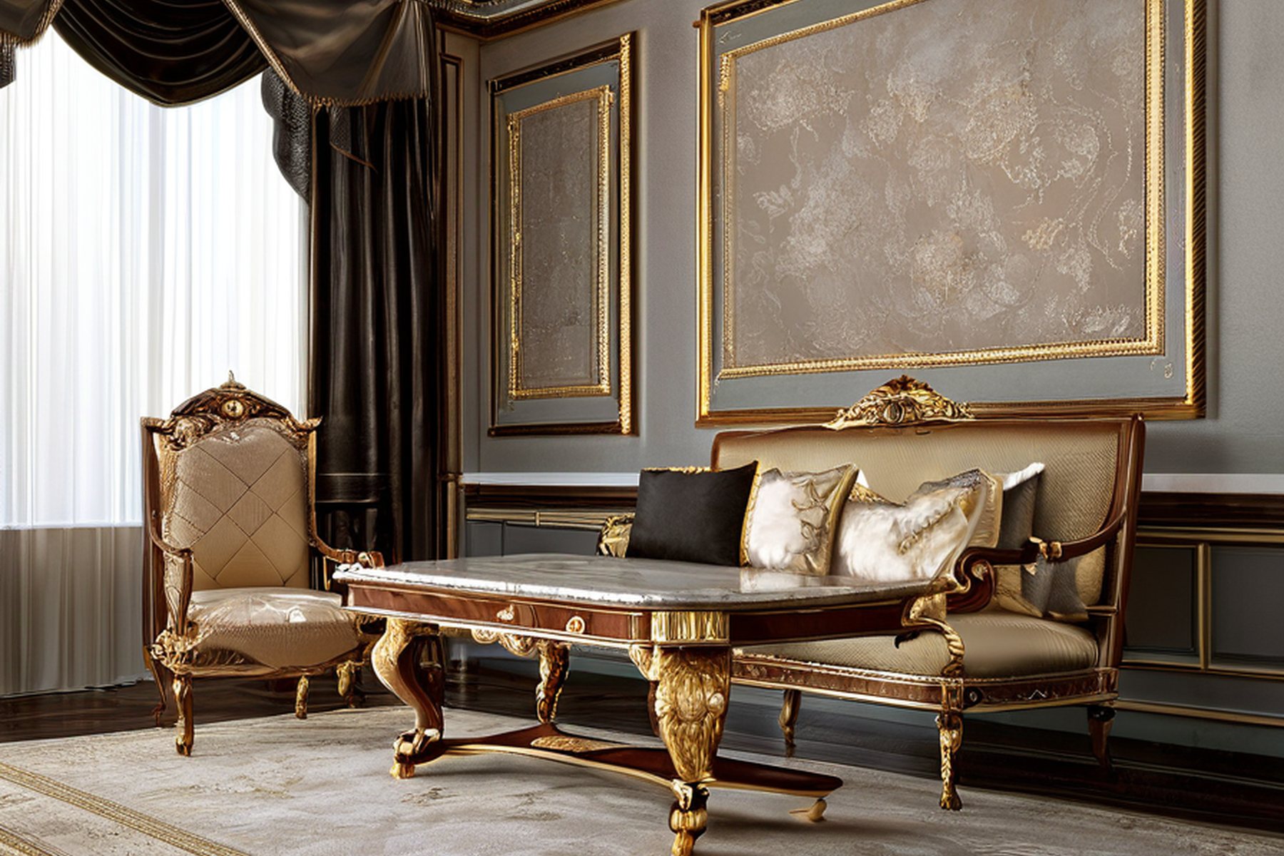 formal Italian classic furniture gold carving macro by Modenese Gastone