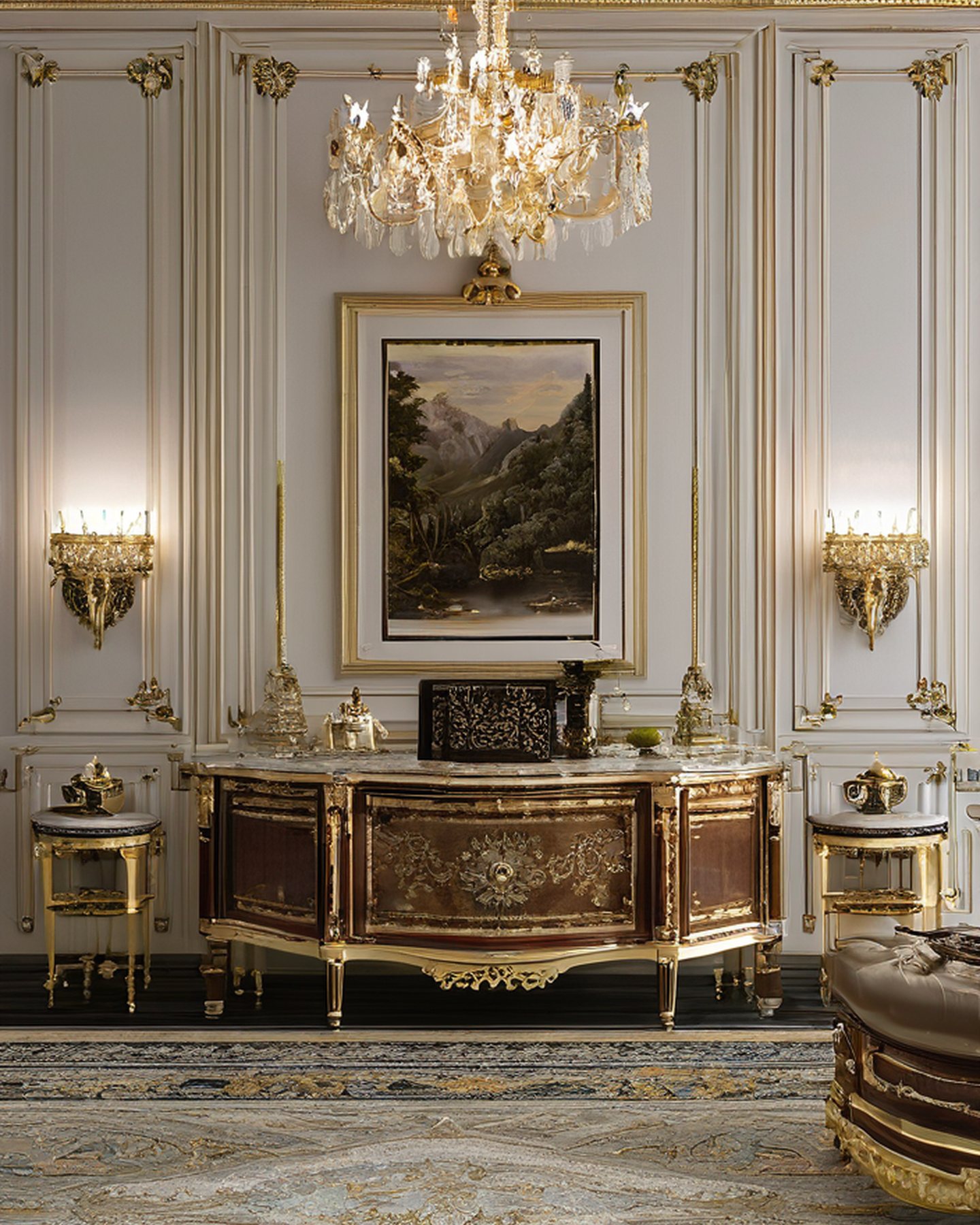 Venetian classic furniture soft gold armchair by Modenese Gastone